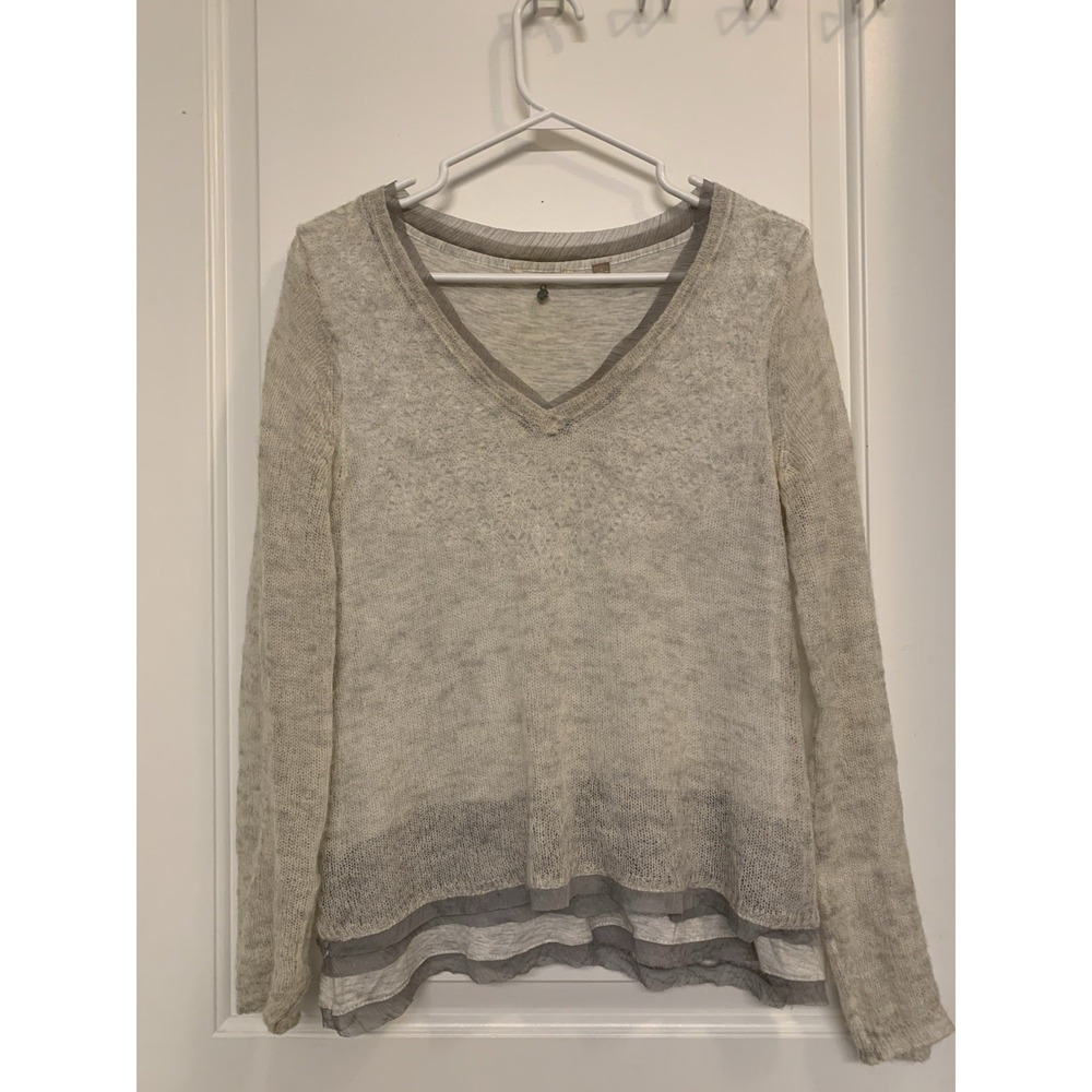Knitted & Knotted Anthropologie Alpaca Wool Blend‎ Sweater V-Neck Layered Grey S